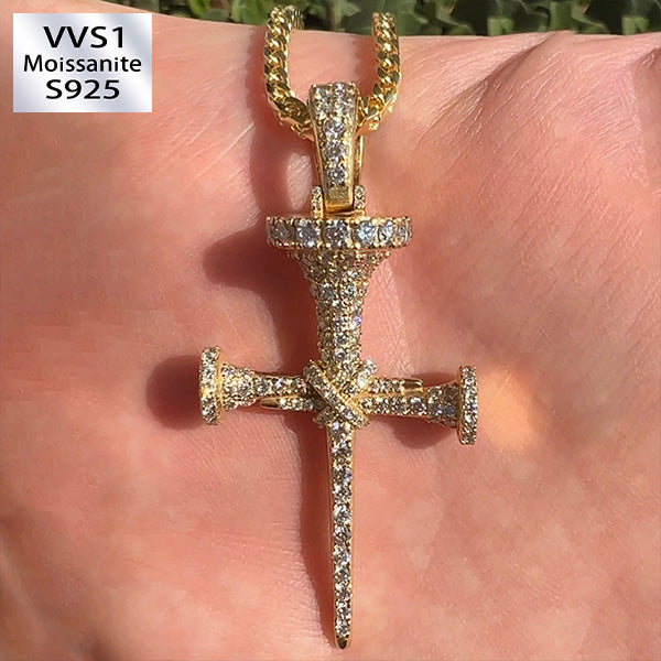 S925 Silver Moissanite Nail Cross Necklace
