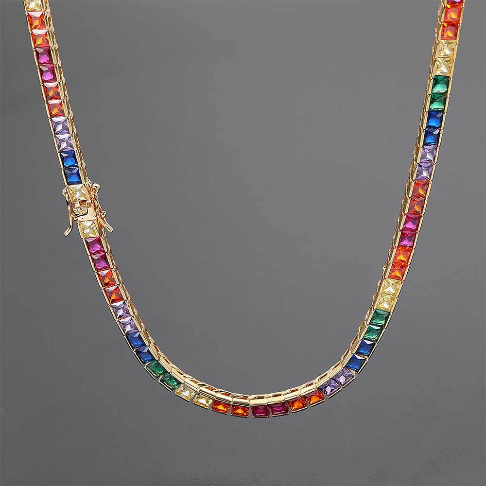 4mm Rainbow Diamond Princess Cut Tennis Chain – kankco