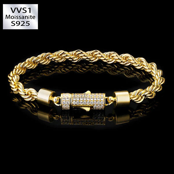6mm Moissanite Iced Out Clasp Rope Bracelet for Men's