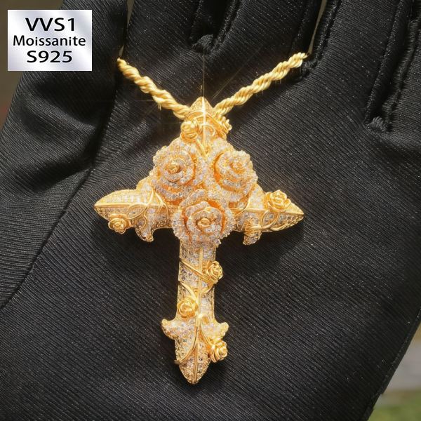 Moissanite Rose Cross Pendant