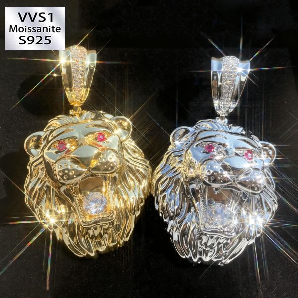 Moissanite Polished Lion Head Pendant