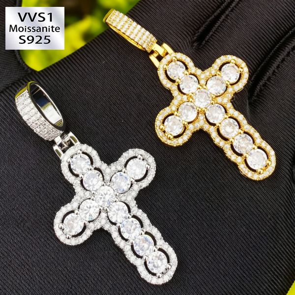Moissanite Hollow Round Bead Cross Pendant