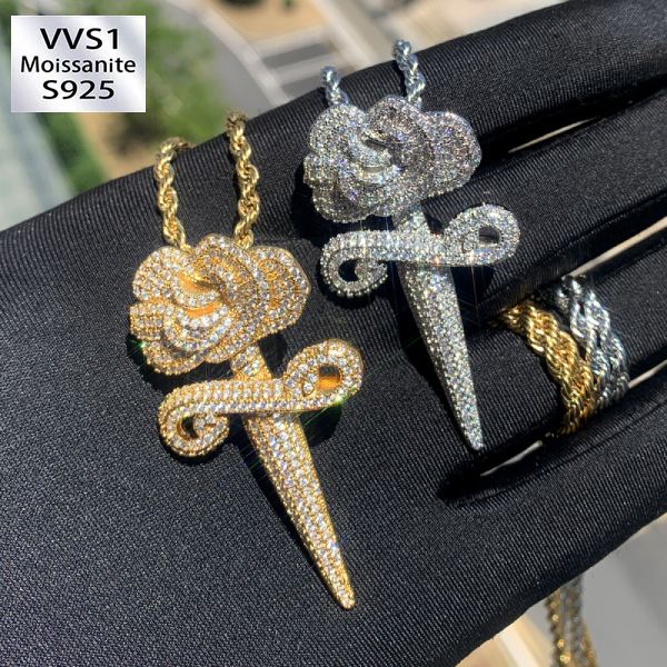 Moissanite Rose Cross Pendant