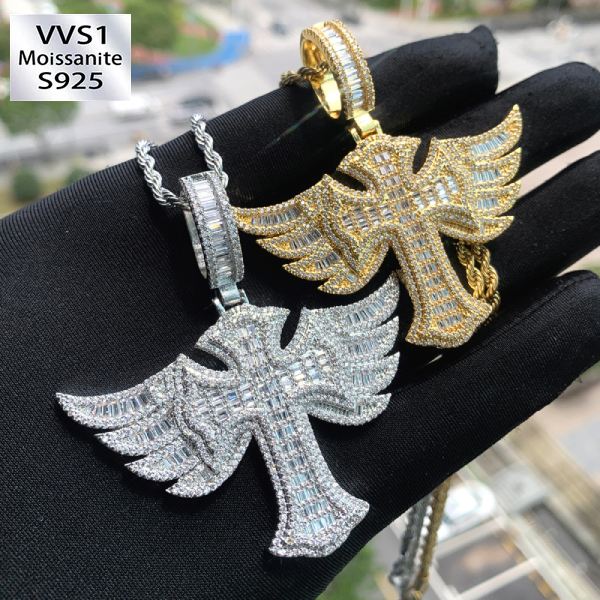 Moissanite Winged Cross Pendant