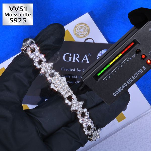 12mm S925 Silver Moissanite Star 8 Bracelet