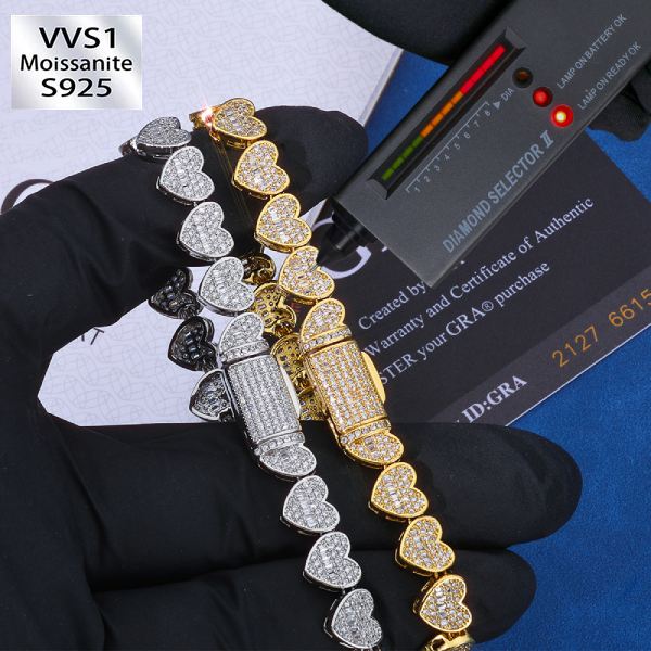 8mm S925 Silver Moissanite Heart Bracelet