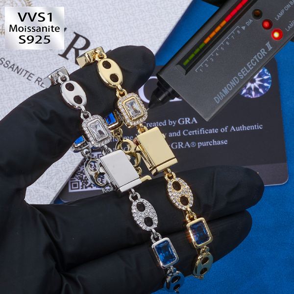 10mm S925 Silver Moissanite Blue Gemstone Bracelet