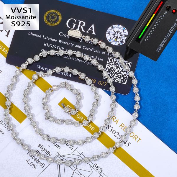 4mm S925 Silver Moissanite Round Bead Chain