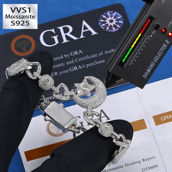 10mm Moissanite Moon and Star Bracelet