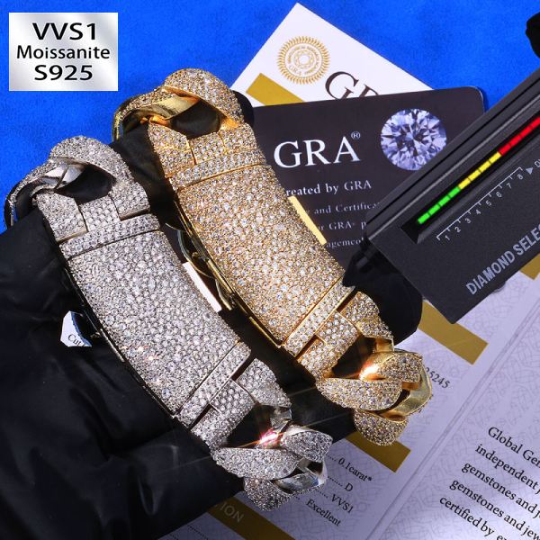 22mm S925 Silver Moissanite Cuban Chain Bracelet