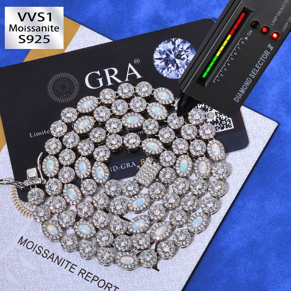 S925 Silver Moissanite Ice Cube Opal Chain