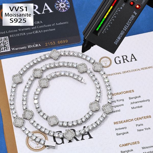 S925 Silver Moissanite Clover Tennis Chain