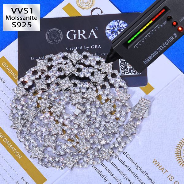 12mm S925 Silver Moissanite Star & Figure 8 Link Chain