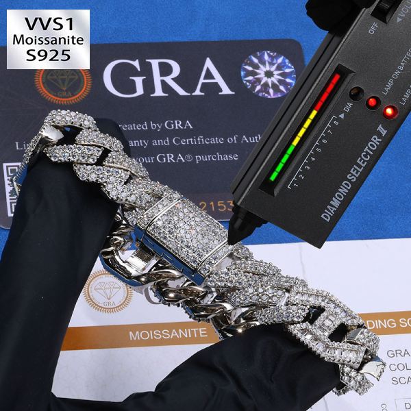 15mm S925 Silver Moissanite Diamond-Cut Cuban Link Bracelet