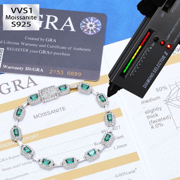 7mm S925 Silver Moissanite Green Gemstone Bracelet