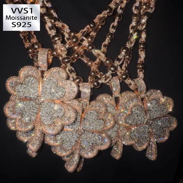 S925 Silver Moissanite Two-tone Four-leaf Clover Pendant