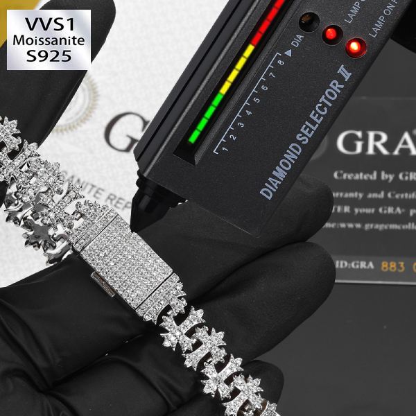 8.5mm S925 Silver Moissanite Cross Bracelet