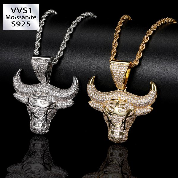 Moissanite Bull Head Pendant