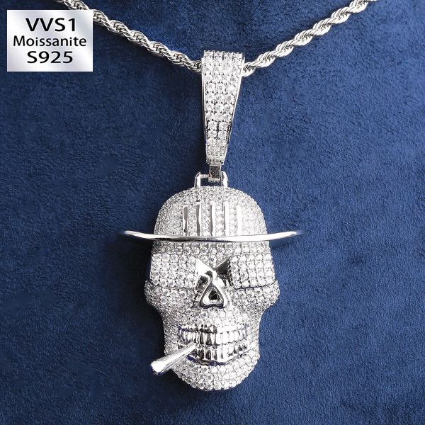 Moissanite Blazing Skull Pendant