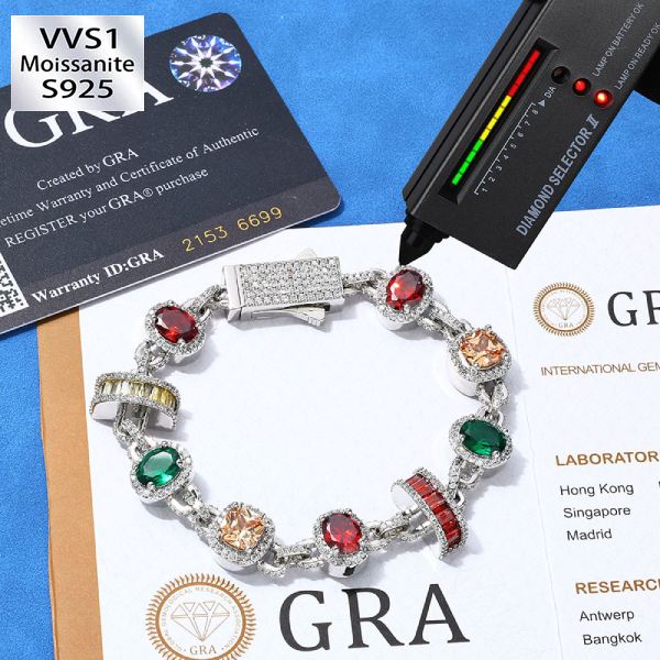 S925 Silver Moissanite Colored Gemstone Bracelet