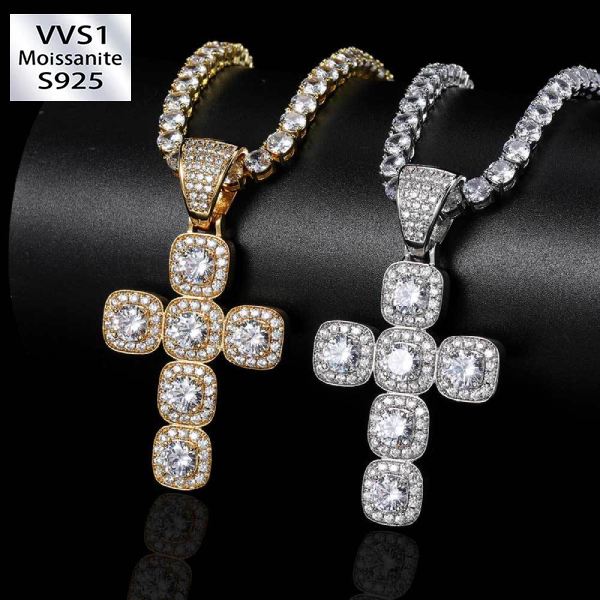 Moissanite Sparkling Cubic Cross Pendant