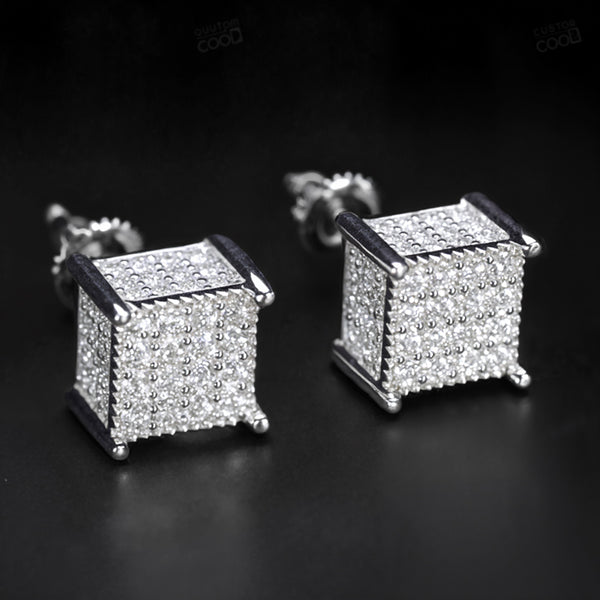 925S & VVS Moissanite Square Cube Stud Earrings