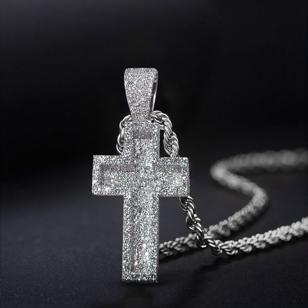 Moissanite Iced Out Paved Mosaic Cross Pendant