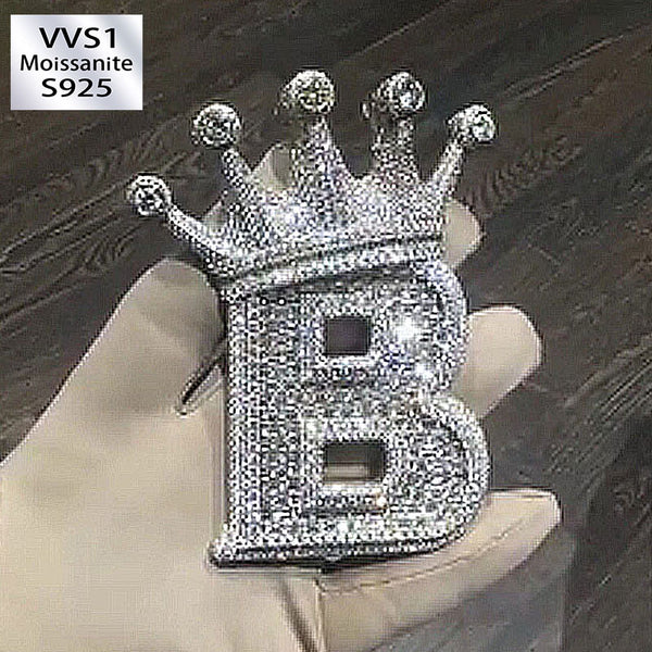 Moissanite Diamond Crown Buckle Letter "B" Pendant