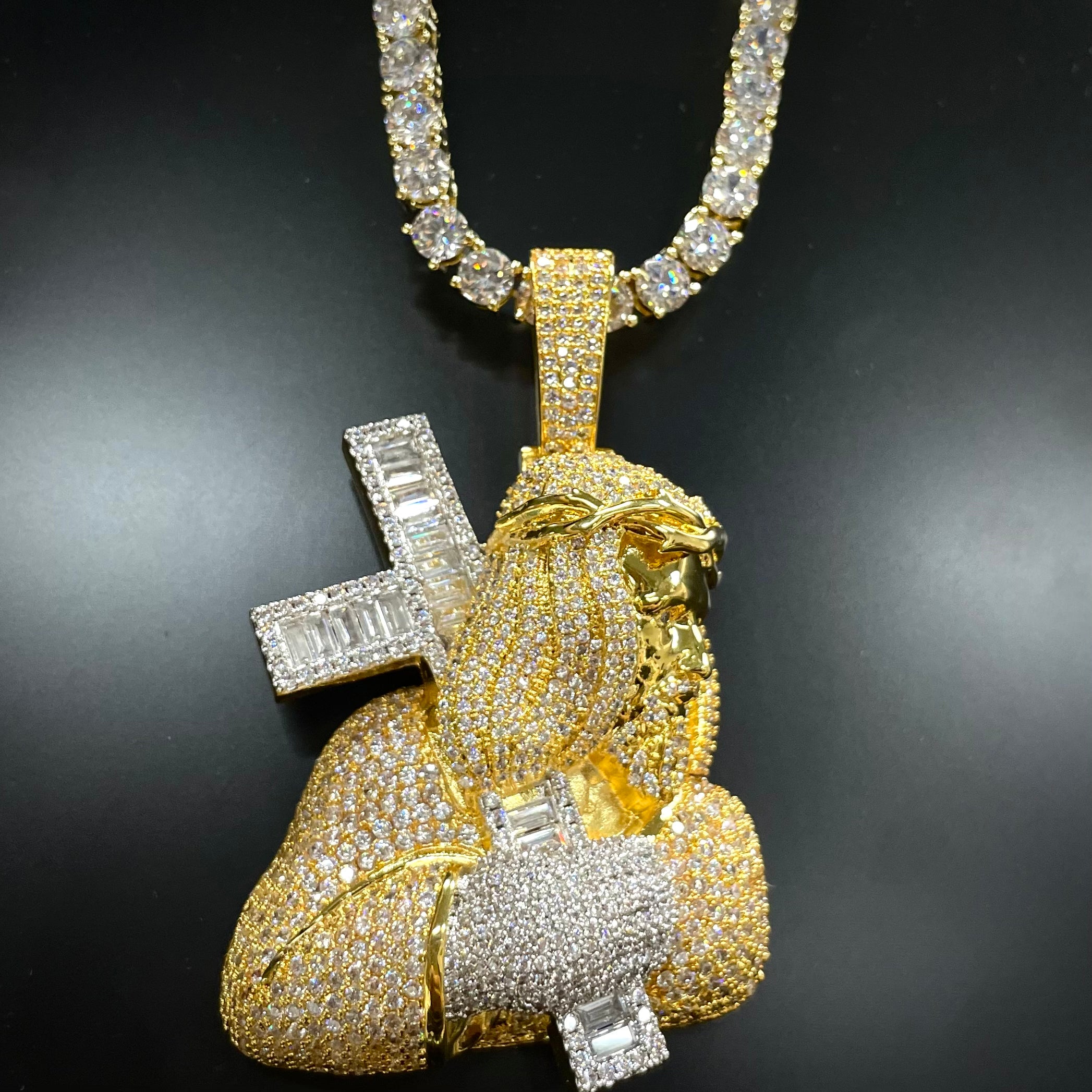 Custom Ice Out Jesus Cross Pendant and 5mm Tennis Chain Set – kankco