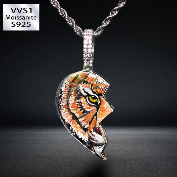 S925 Moissanite Enamel Love Tiger Pendant
