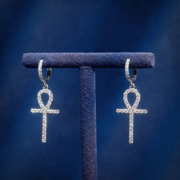 S925 Silver Moissanite Ankh Cross Earrings