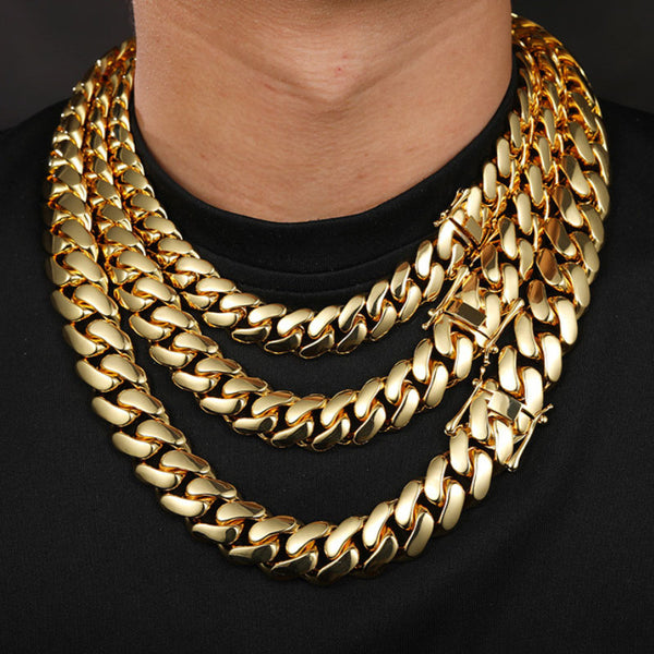 16/18/20mm Width 14K Gold Plated Glossy Large Cuban Chain