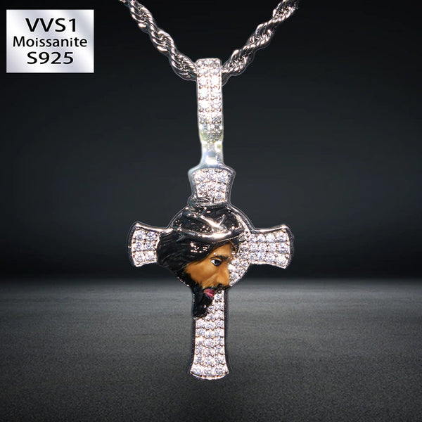 S925 Silver Moissanite Enamel Jesus Cross Pendant