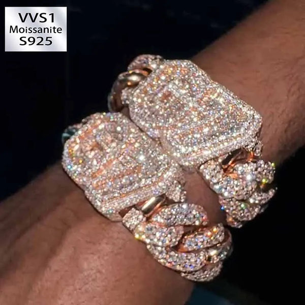 S925 Moissanite Alphabet Design Clasp Cuban Bracelet