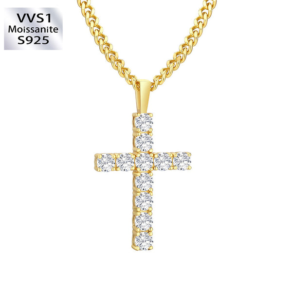 1.10 Carats VVS1 Moissanite Cross Pendant for Men 14K Gold/ White Gold
