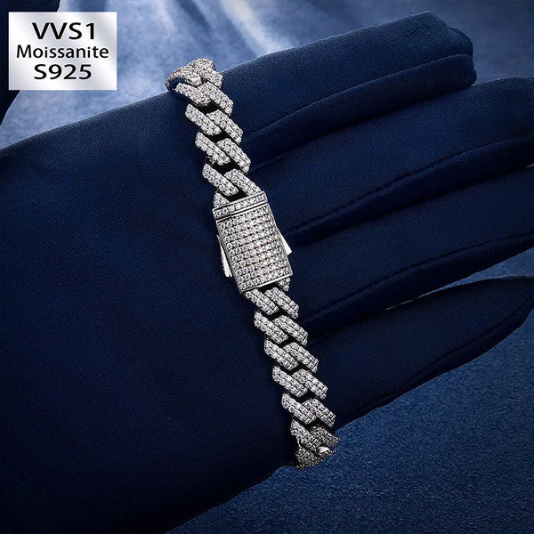 10MM Moissanite Diamond Prong Cuban Bracelet