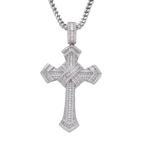 925S & VVS Moissanite Baguette Cross Necklace