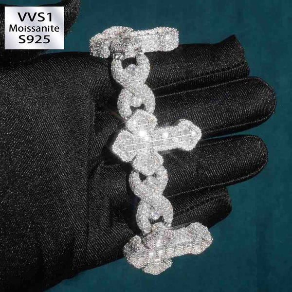 15MM Moissanite Cross Infinity Link Bracelet