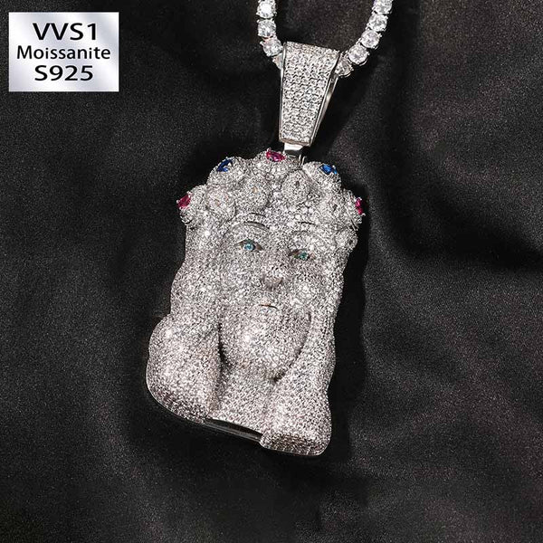 Moissanite Gems Embellish the Crown Jesus Pendant