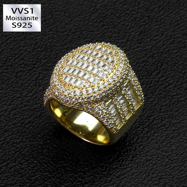 Moissanite step-cut square diamond round  ring