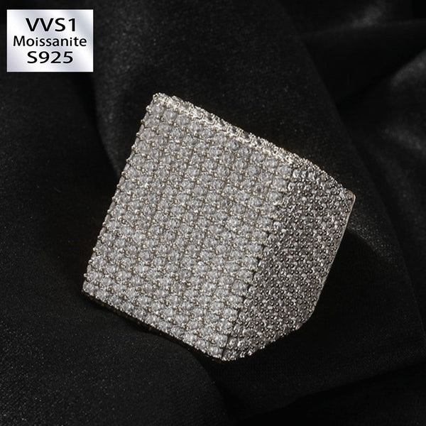 Moissanite Hip Hop Sparkle Big Square Ring