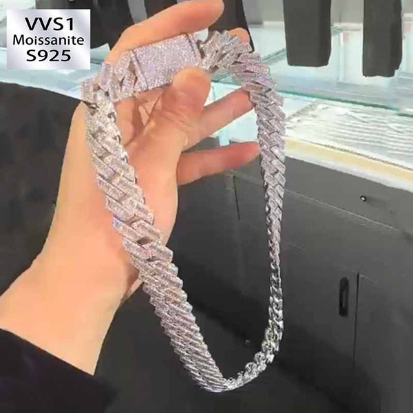 20mm Prong Baguette Moissanite Cuban Chain