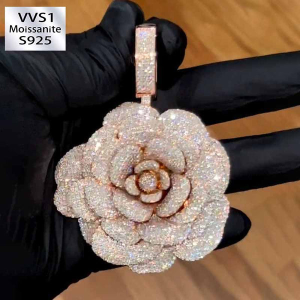 Moissanite Three-dimensional Layered Rose Flower Pendant