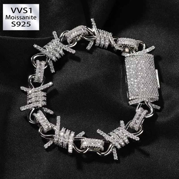 Moissanite Thorns Link Punk Chain Barbed Wire Gothic Bracelet