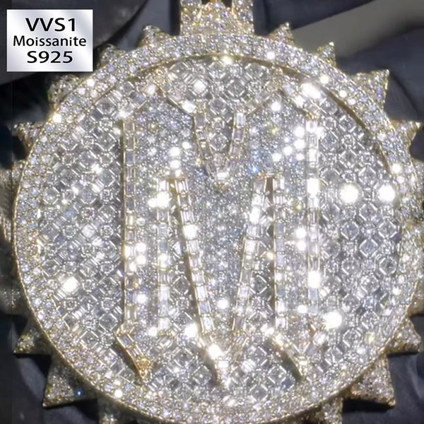 S925 Moissanite Letter M Round Pendant