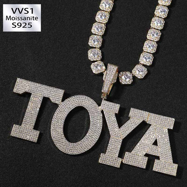 Moissanite Sparkling Six-Row Stone Large Letter Custom Pendant