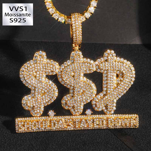 Moissanite Hip Hop Dollar Sign "SSD" Letter Pendant