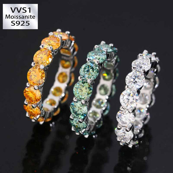S925 Silver Moissanite Colorful Round Ring