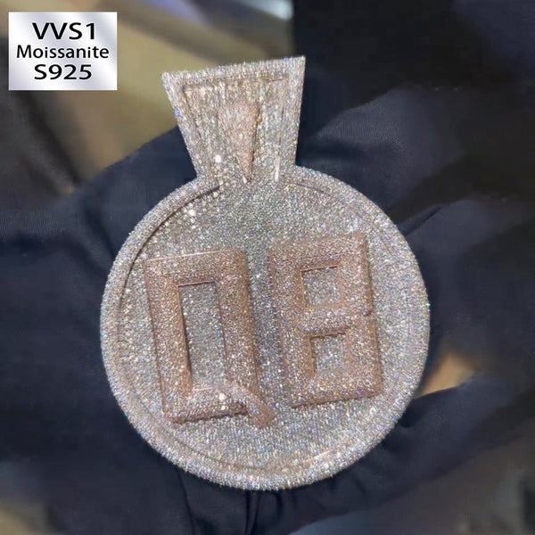 Moissanite Medal "QB" Letter Pendant