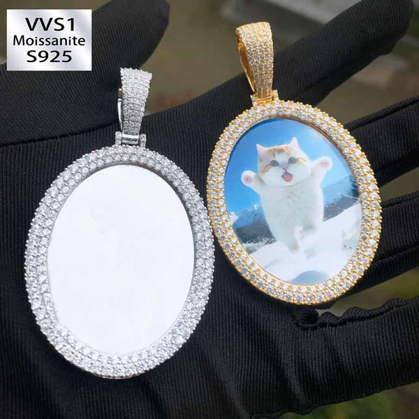 Moissanite Hip Hop Oval Customizable Photo Pendant